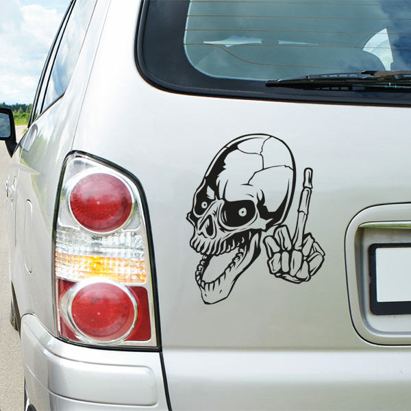 Autoaufkleber Totenkopf Skull Stinkefinger